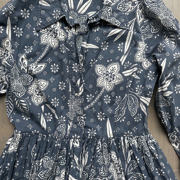 Hunter Bell Hattie Dress Midi Floral Printed Long Sleeves Blue Grey White - S - Picture 6 of 11